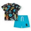 Ensemble pour garçon avec t-shirt noir et short turquoise