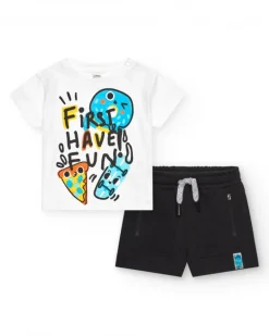 Ensemble pour garçon avec t-shirt blanc et short noir