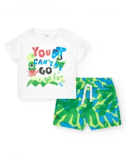 Ensemble pour garçon avec t-shirt blanc et bermuda tropicale