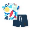 Ensemble pour garçon avec t-shirt imprimé et bermuda bleue ajustable