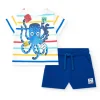 Ensemble pour garçon avec t-shirt rayé et bermuda bleue ajustable