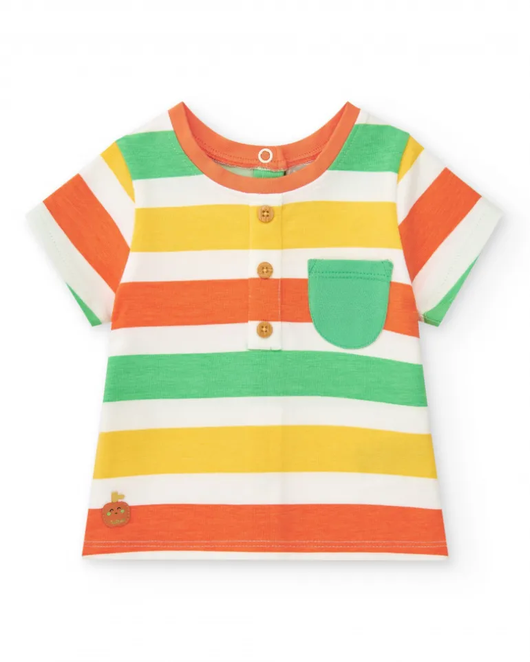 Ensemble pour garçon avec t-shirt rayé et pantalon court jaune avec poches