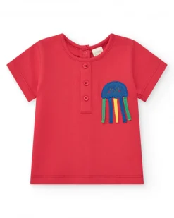 Ensemble pour garçon avec t-shirt rouge et shorts en jean
