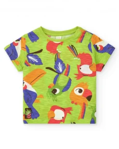 Ensemble pour garçon avec t-shirt perroquets et bermuda rouge