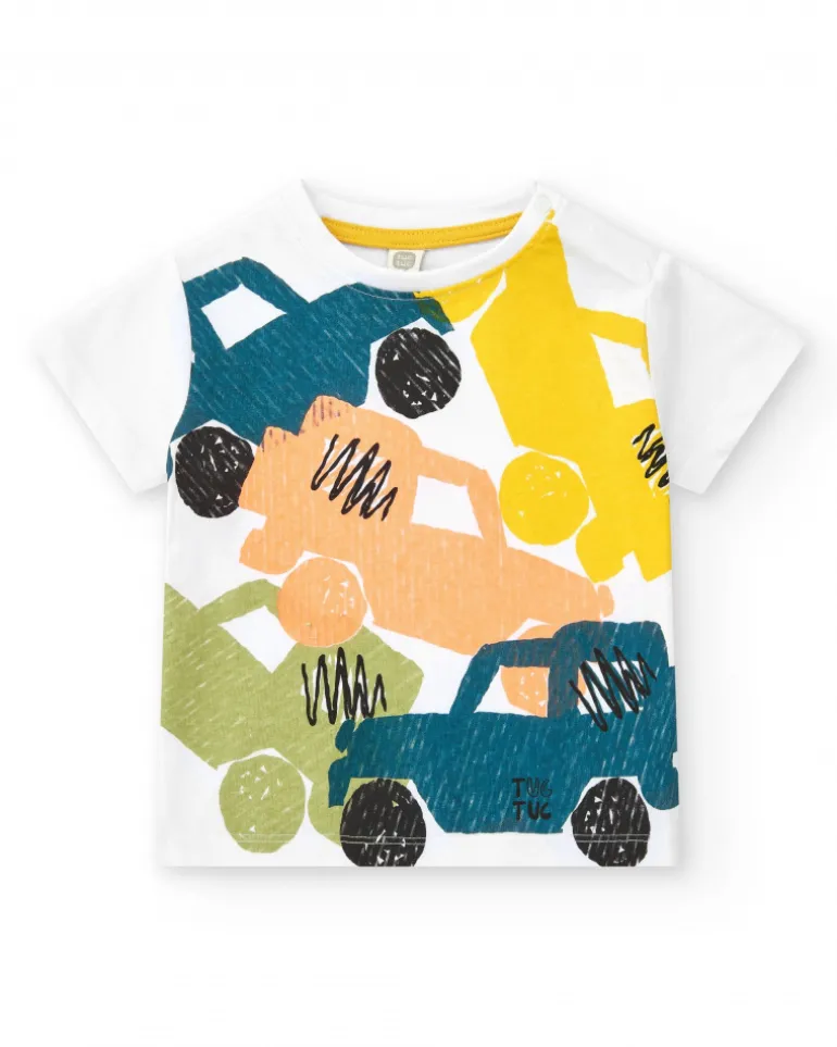Ensemble pour garçon avec t-shirt de voitures et bermuda jaune