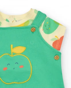Ensemble pour garçon avec t-shirt de pommes et salopette verte avec broderie de pomme