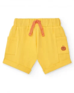 Ensemble pour garçon avec t-shirt rayé et pantalon court jaune avec poches