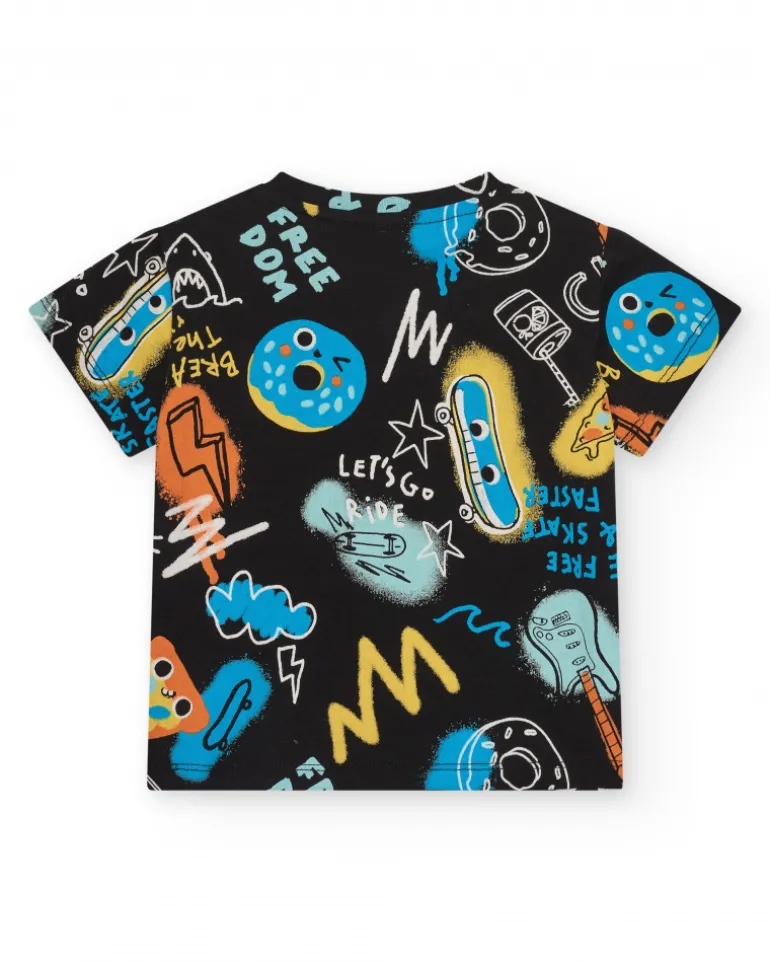 Ensemble pour garçon avec t-shirt noir et short turquoise