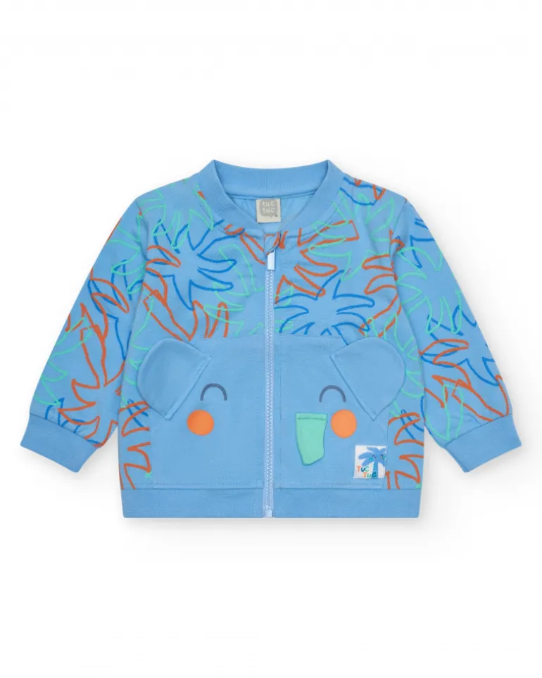 Ensemble pour garçon avec t-shirt blanc d'éléphant, veste bleue avec capuche et pantalon long bleu