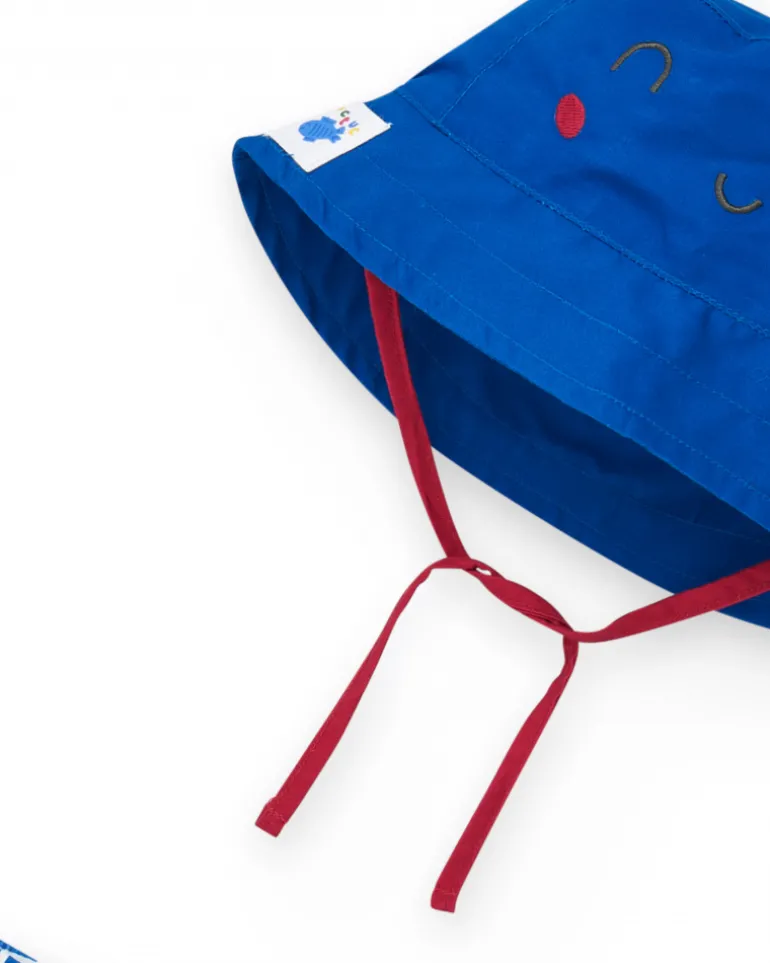 Ensemble pour garçon avec bonnet bleu brodé et culotte à carreaux blancs