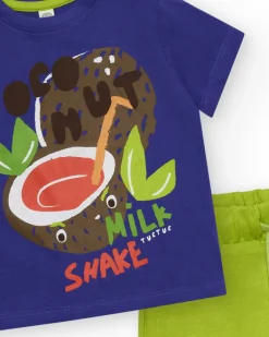 Ensemble pour garçon avec t-shirt noix de coco et bermuda verte