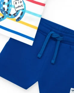 Ensemble pour garçon avec t-shirt rayé et bermuda bleue ajustable