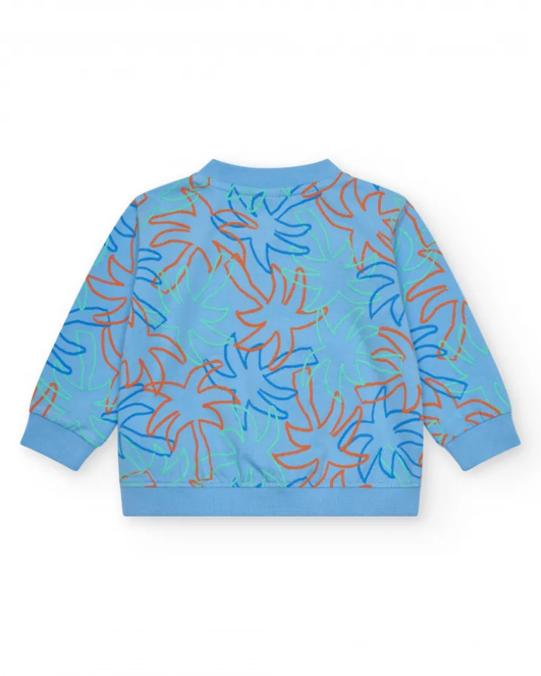 Ensemble pour garçon avec t-shirt blanc d'éléphant, veste bleue avec capuche et pantalon long bleu