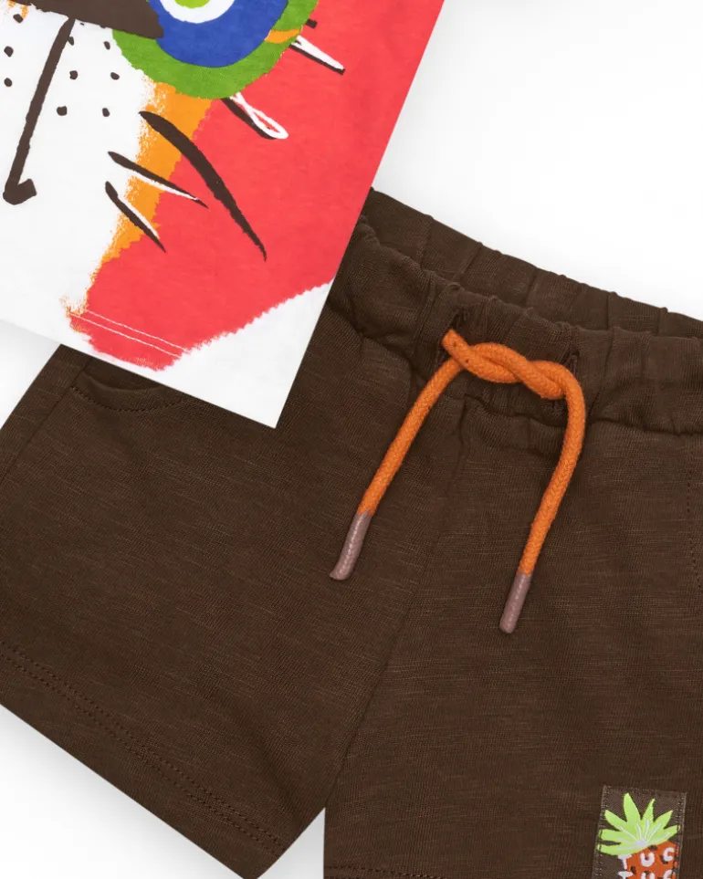 Ensemble pour garçon avec t-shirt tigre et bermuda marron
