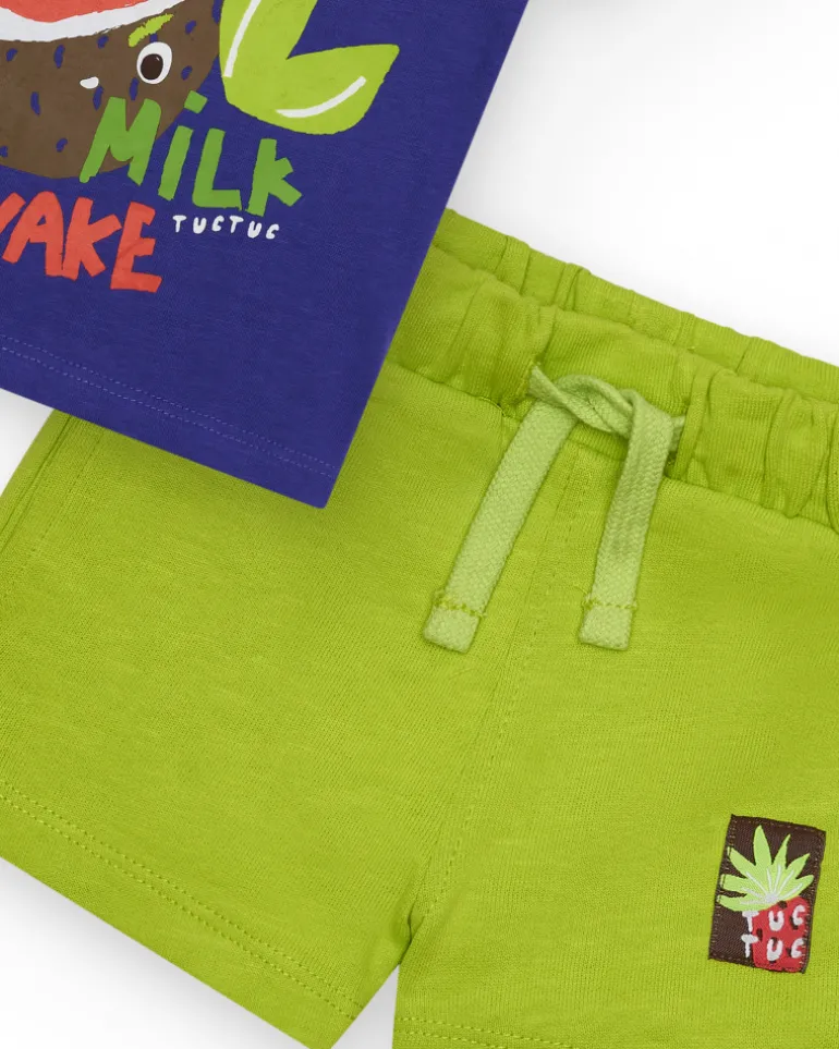 Ensemble pour garçon avec t-shirt noix de coco et bermuda verte