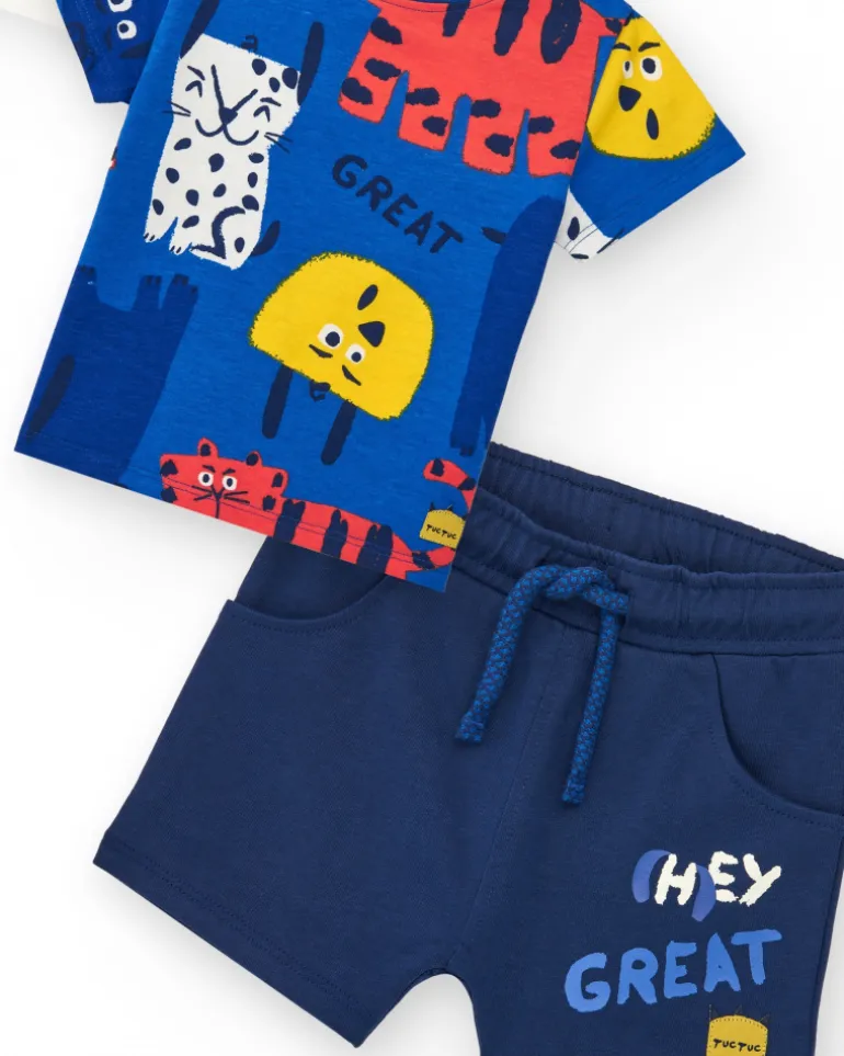 Ensemble pour garçon avec deux t-shirts et short bleu