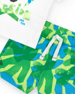 Ensemble pour garçon avec t-shirt blanc et bermuda tropicale