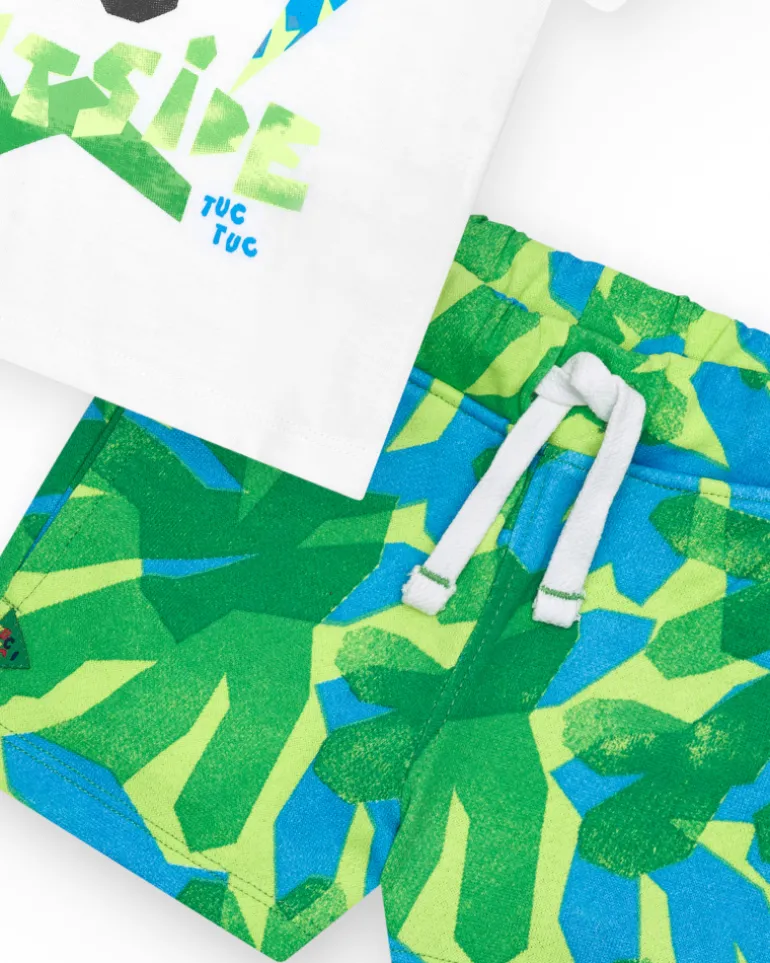 Ensemble pour garçon avec t-shirt blanc et bermuda tropicale