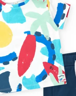 Ensemble pour garçon avec t-shirt imprimé et bermuda bleue ajustable