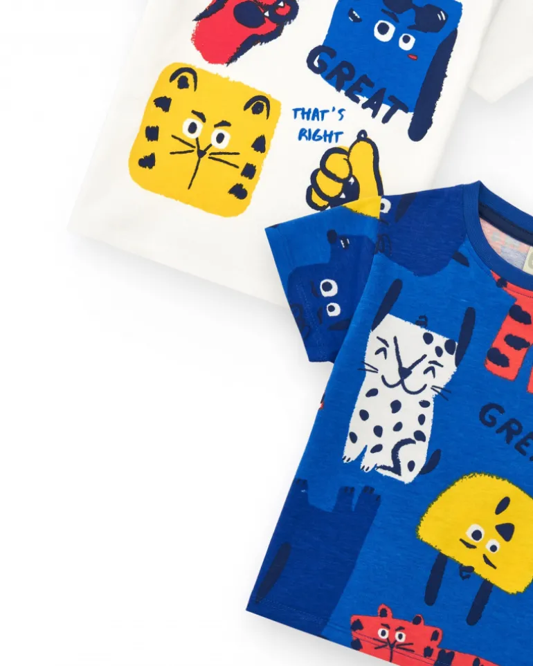 Ensemble pour garçon avec deux t-shirts et short bleu