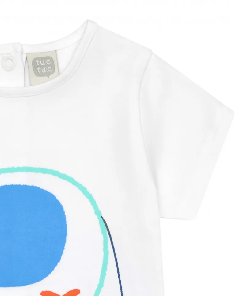 Ensemble pour garçon avec t-shirt blanc d'éléphant, veste bleue avec capuche et pantalon long bleu