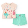 Ensemble rose pour fille avec t-shirt d'éléphant et pantalon court vert