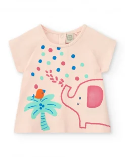Ensemble rose pour fille avec t-shirt d'éléphant et pantalon court vert