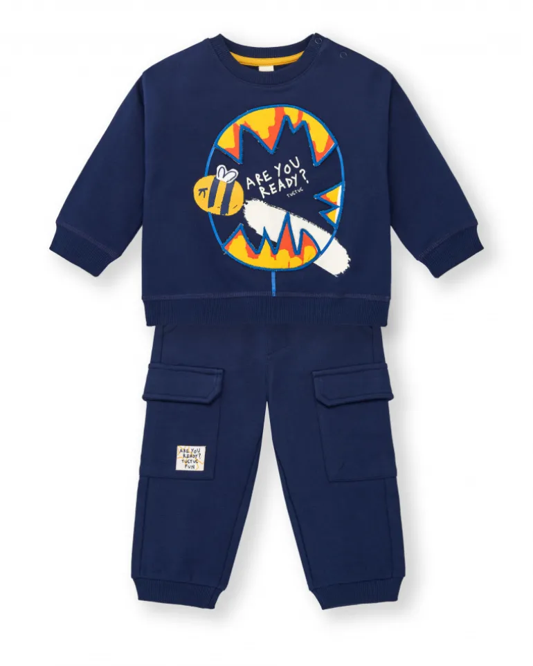 Ensemble sweat et pantalon cargo en peluche garçon bleu marine imprimé abeille Amazing collection