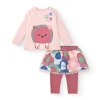 Ensemble t-shirt et jupe avec leggings fille rose imprimé hérisson et fleurs Collection Hedgehog Forest