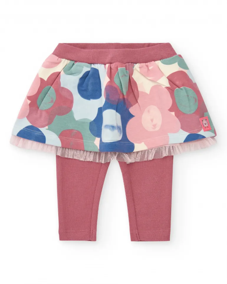 Ensemble t-shirt et jupe avec leggings fille rose imprimé hérisson et fleurs Collection Hedgehog Forest