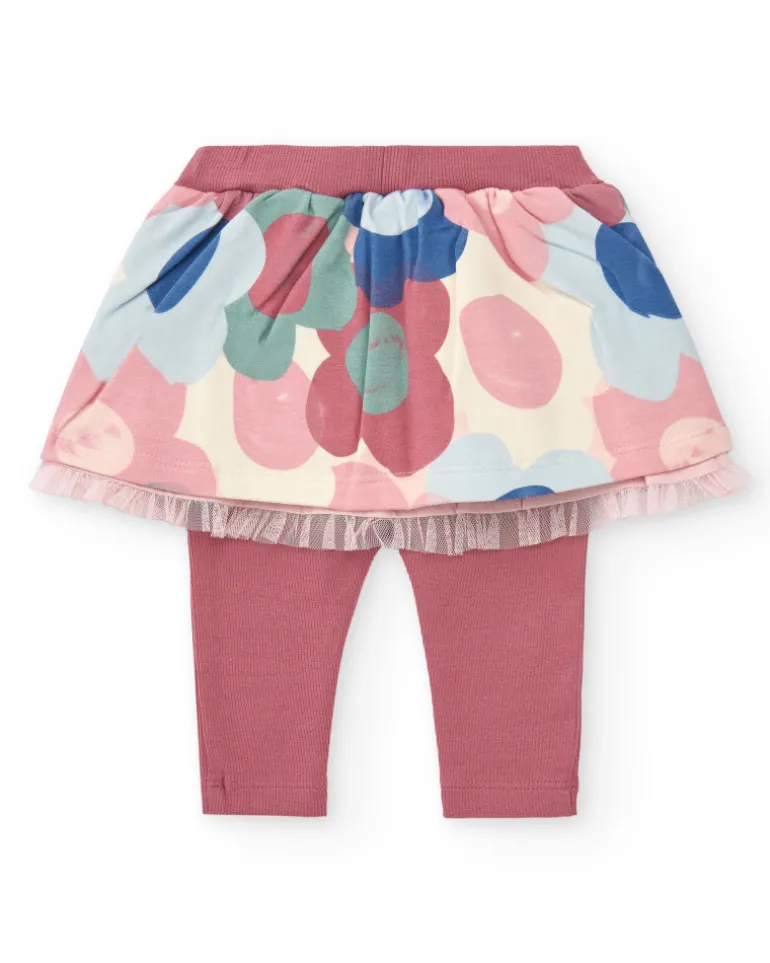 Ensemble t-shirt et jupe avec leggings fille rose imprimé hérisson et fleurs Collection Hedgehog Forest