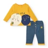 Ensemble t-shirt et pantalon garçon jaune et bleu imprimé chatons, collection Lovely Kittens