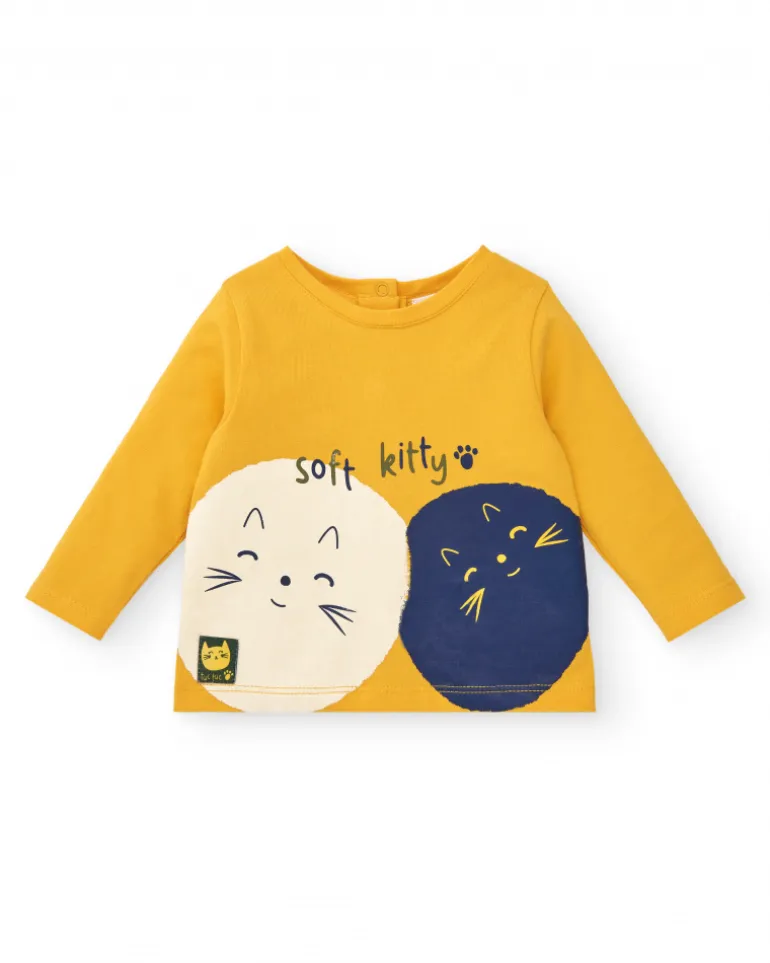 Ensemble t-shirt et pantalon garçon jaune et bleu imprimé chatons, collection Lovely Kittens