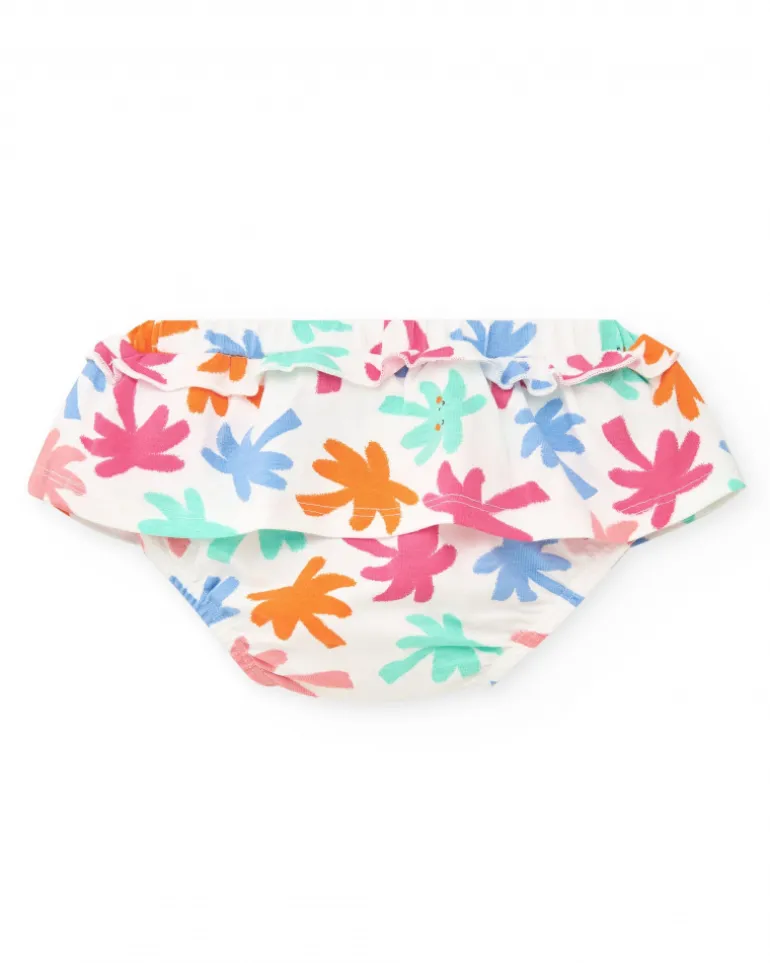 Ensemble vert pour fille avec t-shirt d'éléphant et culotte blanche avec feuilles tropicales