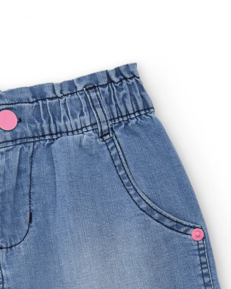Falda vaquera para niña en azul con estampado de corazón