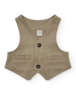 Gilet beige pour garçon avec boutons et poches décoratives