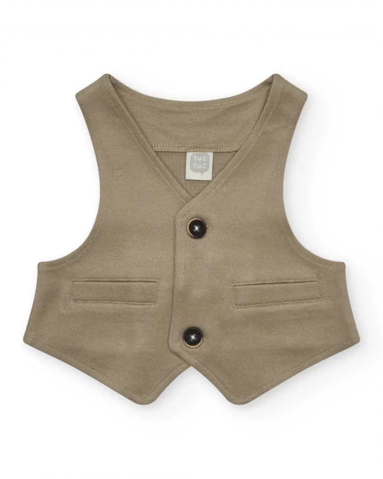 Gilet beige pour garçon avec boutons et poches décoratives