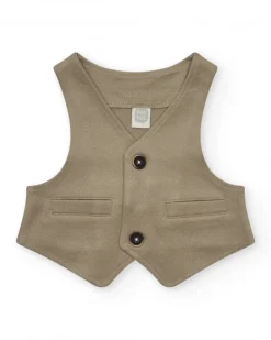 Gilet beige pour garçon avec boutons et poches décoratives