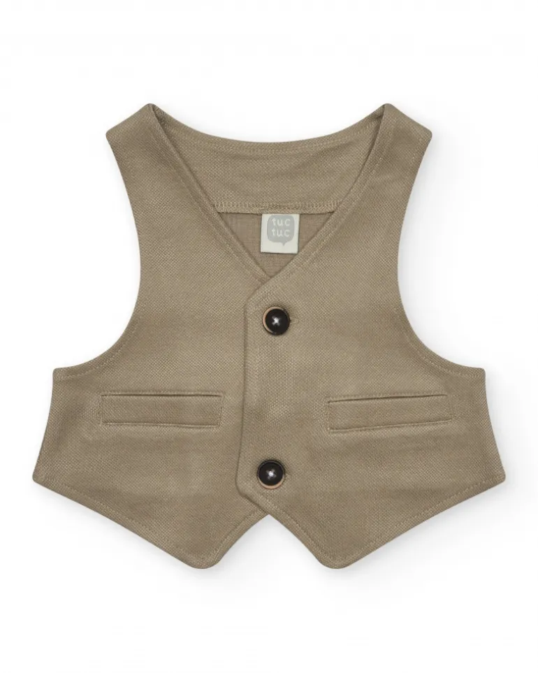 Gilet beige pour garçon avec boutons et poches décoratives