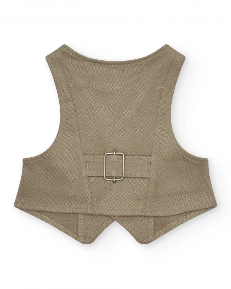 Gilet beige pour garçon avec boutons et poches décoratives