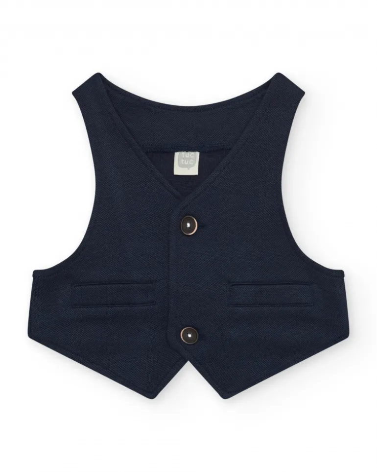 Gilet bleu marine pour garçon avec boutons et poches décoratives