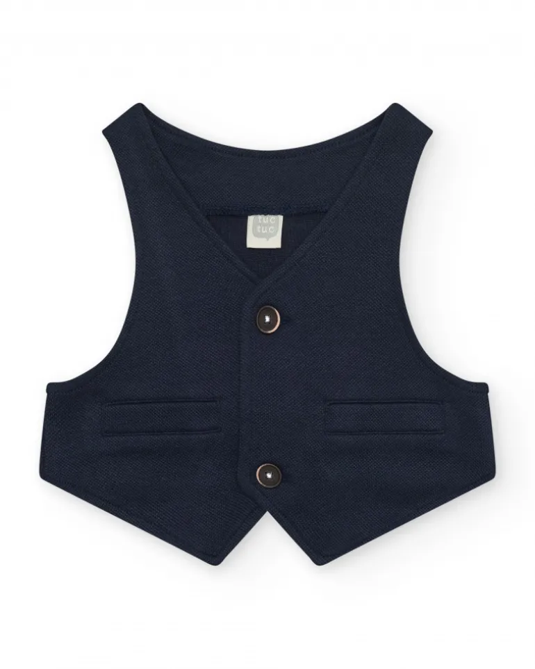 Gilet bleu marine pour garçon avec boutons et poches décoratives