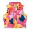 Gilet matelassé pour fille avec imprimé floral en rose, jaune et bleu