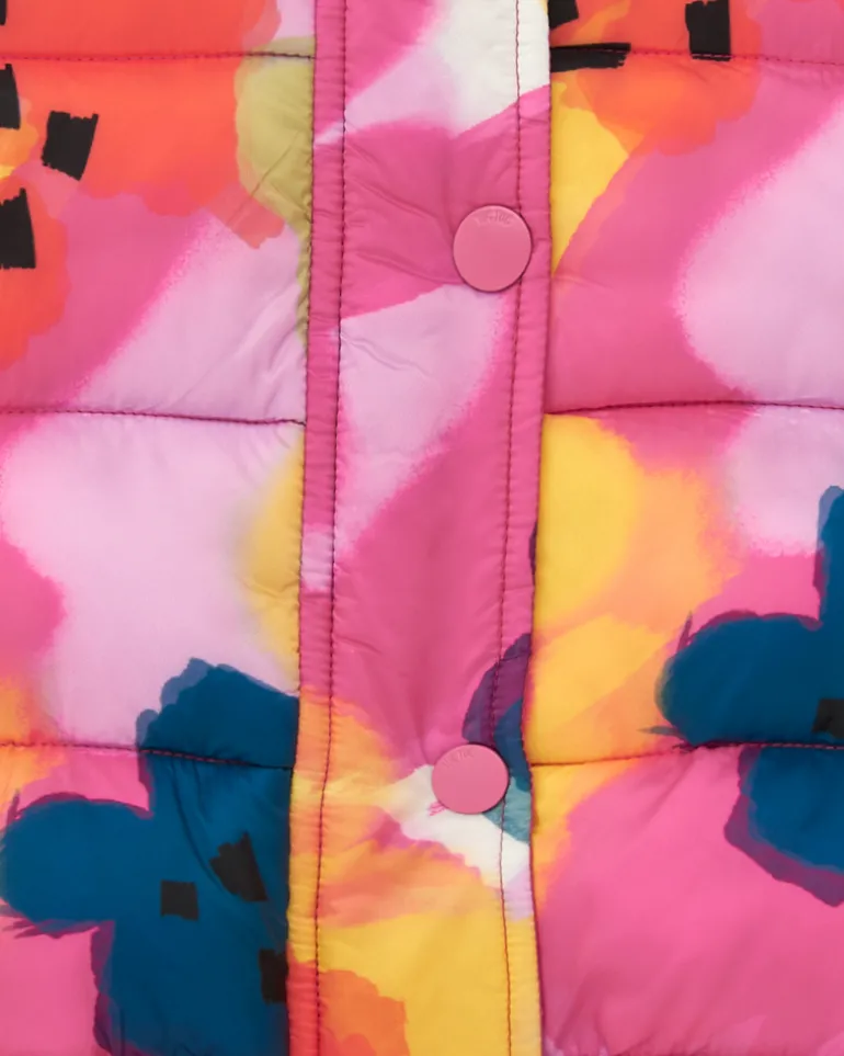 Gilet matelassé pour fille avec imprimé floral en rose, jaune et bleu