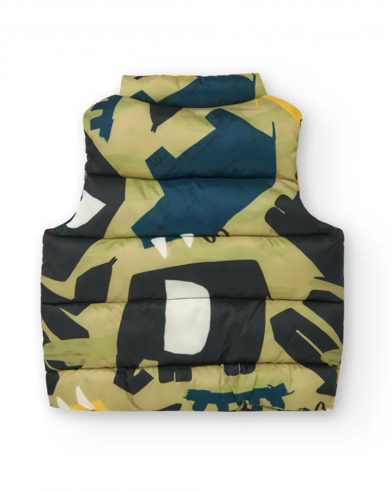 Gilet matelassé vert pour garçon avec imprimé de dinosaures