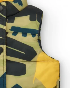 Gilet matelassé vert pour garçon avec imprimé de dinosaures