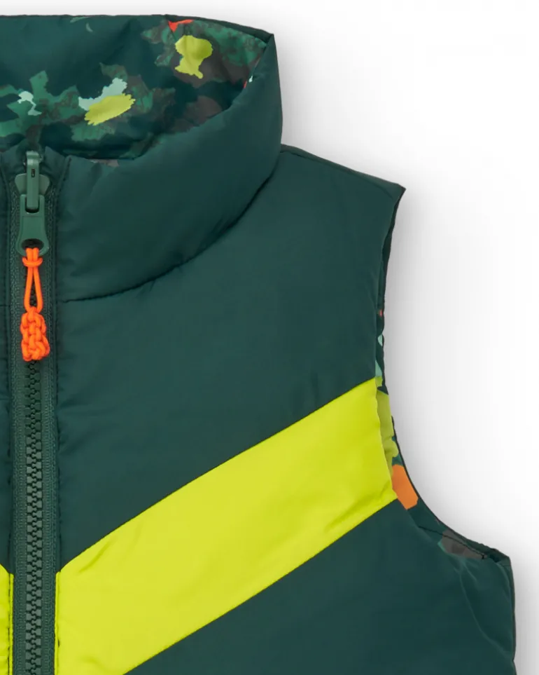 Gilet réversible pour garçon vert avec détails jaune fluo collection Soulvivor