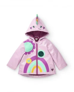 Imperméable lilas avec capuche arc-en-ciel pour fille collection Cyber Dino