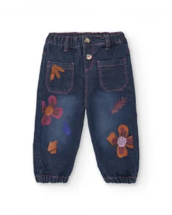 Jean fille bleu imprimé fleuri collection Super Natural