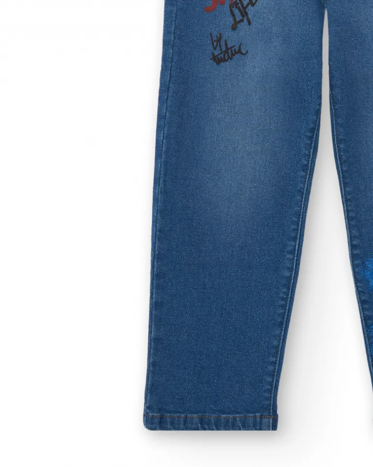 Jean garçon imprimé graphique bleu collection Skater Life